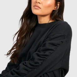 Sweatshirt-Kleid Mit Rüschenärmeln Und Gürtel -Diven Stil Verkaufsgeschäft gzz35898 black xl 3