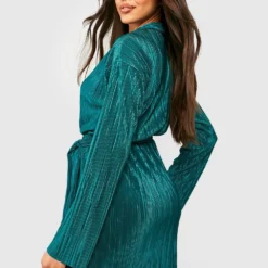 Plissee Hemd-Kleid Mit Bindegürtel -Diven Stil Verkaufsgeschäft gzz35933 emerald xl 1