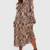 Plus Animalprint Chiffon-Kleid Mit Rüschen -Diven Stil Verkaufsgeschäft gzz37975 brown xl