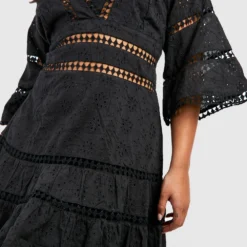 Plus Gestuftes Broderie Smok-Kleid 9 Plus Gestuftes Broderie Smok-Kleid -Diven Stil Verkaufsgeschäft gzz37976 black xl 3