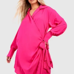 Plus Wickel Hemd-Kleid