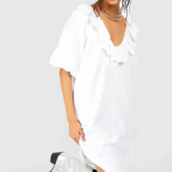 Strukturiertes Rüschen-Kleid 9 Strukturiertes Rüschen-Kleid -Diven Stil Verkaufsgeschäft gzz38591 white xl 3