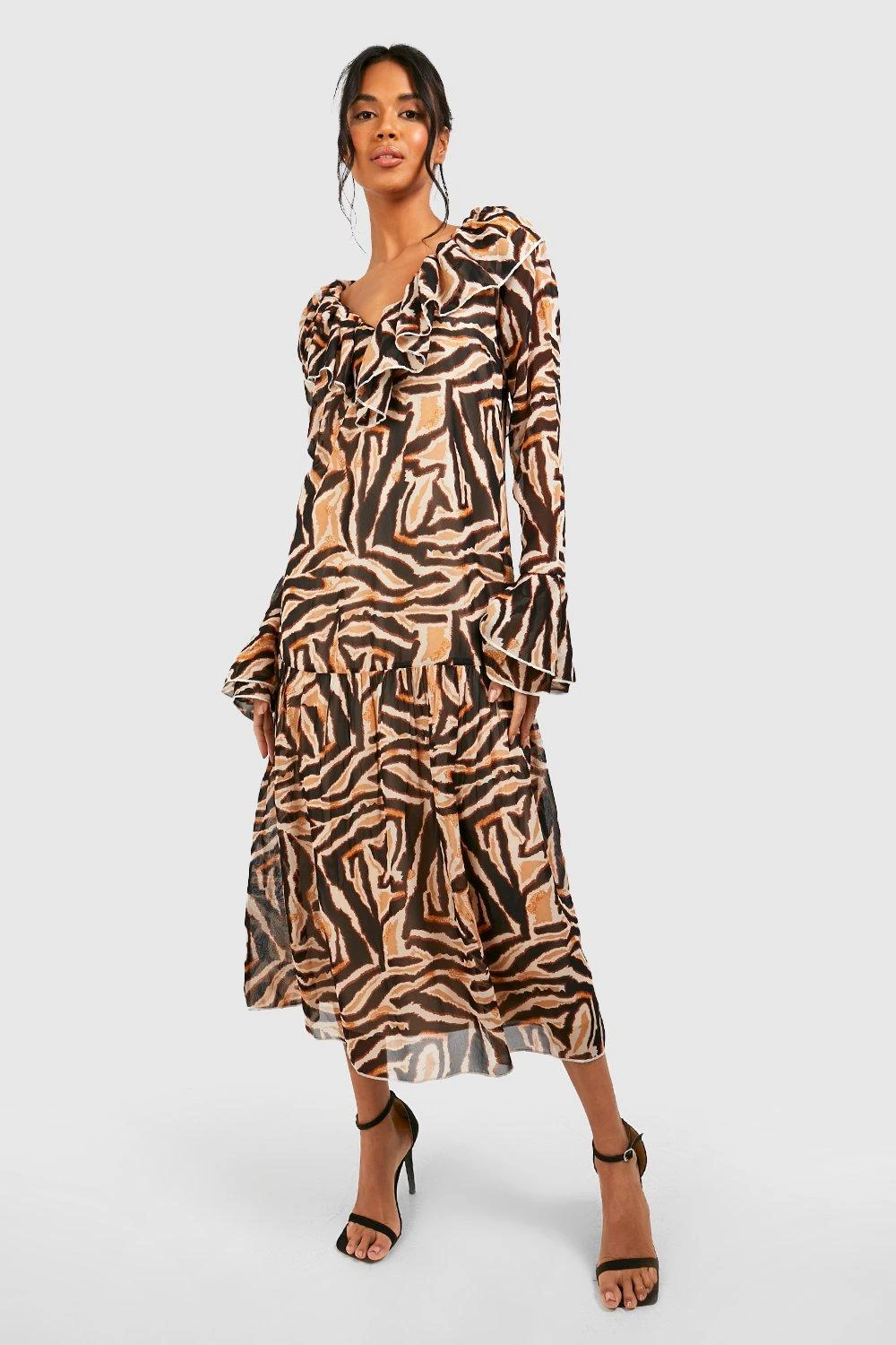 Animalprint Chiffon-Kleid Mit Rüschen 5 Animalprint Chiffon-Kleid Mit Rüschen – Bild 3