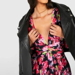 Langärmliges Florales Rüschen-Kleid -Diven Stil Verkaufsgeschäft gzz40247 pink xl 2