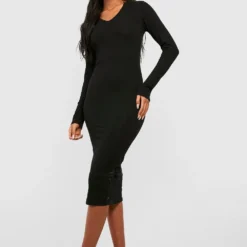 Tall Langärmliges Basic Bodycon-Kleid Aus Baumwollmischung
