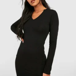 Tall Langärmliges Basic Bodycon-Kleid Aus Baumwollmischung -Diven Stil Verkaufsgeschäft gzz40520 black xl 2