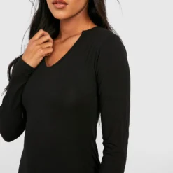 Tall Langärmliges Basic Bodycon-Kleid Aus Baumwollmischung -Diven Stil Verkaufsgeschäft gzz40520 black xl 3