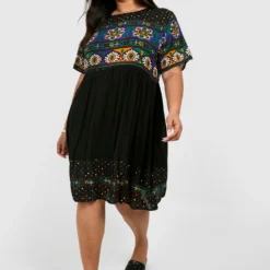 Plus Smok-Kleid Mit Retro-Print -Diven Stil Verkaufsgeschäft gzz40879 black xl 2 scaled