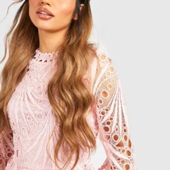 Hochgeschlossenes Skater-Kleid Aus Spitze Mit Weiten Ärmeln -Diven Stil Verkaufsgeschäft gzz41095 blush xl 3