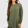 Tall Langärmliges Geripptes T-Shirt-Kleid 2 Tall Langärmliges Geripptes T-Shirt-Kleid -Diven Stil Verkaufsgeschäft gzz41456 khaki xl