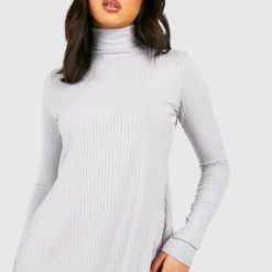 Geripptes Rollkragen-Kleid 8 Geripptes Rollkragen-Kleid -Diven Stil Verkaufsgeschäft gzz41683 grey20marl xl 2