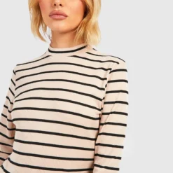 Hochgeschlossenes Geripptes Kleid -Diven Stil Verkaufsgeschäft gzz41768 stone xl 3