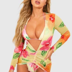 3er-Pack Floraler Triangle-Bikini & Kleid -Diven Stil Verkaufsgeschäft gzz42510 yellow xl 2