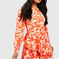 Florales Skater-Kleid Mit Rüschen 9 Florales Skater-Kleid Mit Rüschen -Diven Stil Verkaufsgeschäft gzz42613 orange xl 3