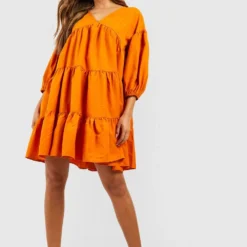 Gestuftes Smok-Kleid Mit V-Ausschnitt -Diven Stil Verkaufsgeschäft gzz42722 orange xl 2