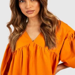 Gestuftes Smok-Kleid Mit V-Ausschnitt -Diven Stil Verkaufsgeschäft gzz42722 orange xl 3