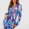 Hemd-Kleid Mit Abstraktem Print Und Schnür-Detail 2 Hemd-Kleid Mit Abstraktem Print Und Schnür-Detail -Diven Stil Verkaufsgeschäft gzz43731 blue xl