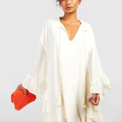 Smok-Kleid Mit Rüschen-Detail -Diven Stil Verkaufsgeschäft gzz43950 cream xl 2