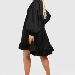 Plus Hemd-Kleid Mit Rüschen-Saum -Diven Stil Verkaufsgeschäft gzz44257 black xl 1