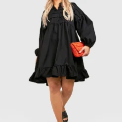 Plus Hemd-Kleid Mit Rüschen-Saum -Diven Stil Verkaufsgeschäft gzz44257 black xl 2