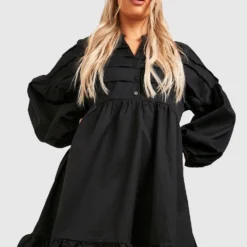 Plus Hemd-Kleid Mit Rüschen-Saum -Diven Stil Verkaufsgeschäft gzz44257 black xl 3