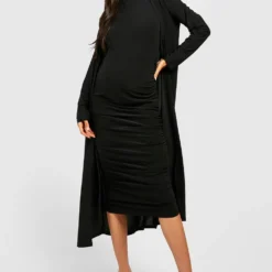 Umstandsmode Kleid Mit Trichterkragen Und Duster-Mantel