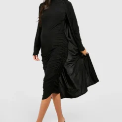 Umstandsmode Kleid Mit Trichterkragen Und Duster-Mantel -Diven Stil Verkaufsgeschäft gzz46606 black xl 2
