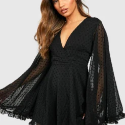 Plus Chiffon Skater-Kleid Mit Weiten Ärmeln