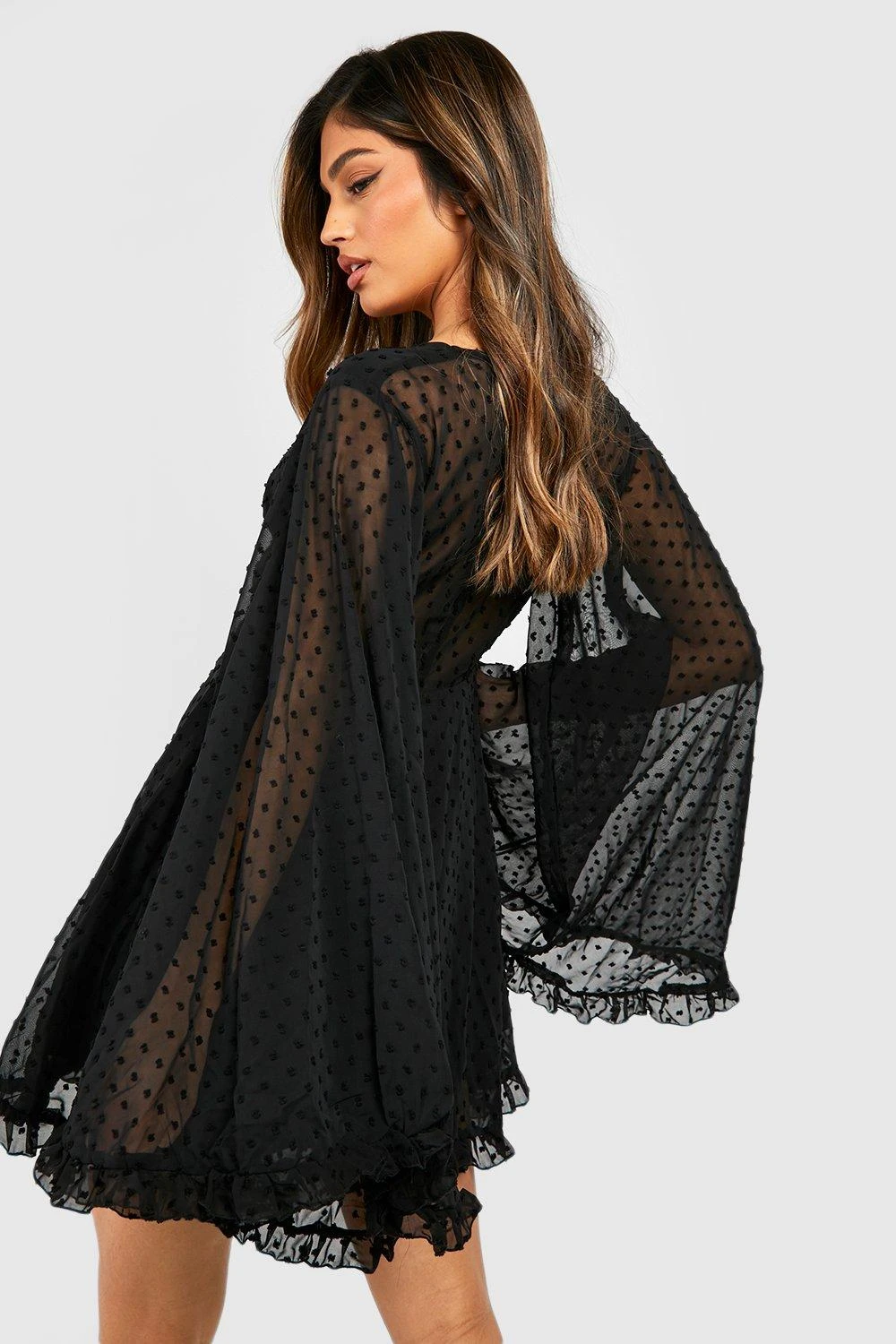 Plus Chiffon Skater-Kleid Mit Weiten Ärmeln 4 Plus Chiffon Skater-Kleid Mit Weiten Ärmeln – Bild 2