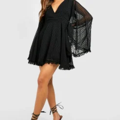 Plus Chiffon Skater-Kleid Mit Weiten Ärmeln 8 Plus Chiffon Skater-Kleid Mit Weiten Ärmeln -Diven Stil Verkaufsgeschäft gzz47001 black xl 2