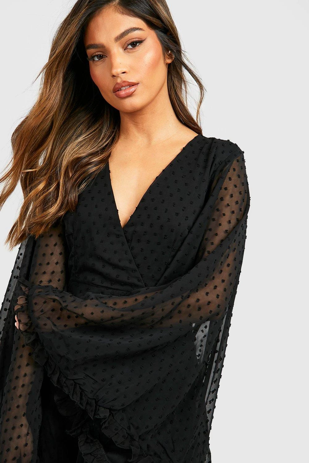 Plus Chiffon Skater-Kleid Mit Weiten Ärmeln 6 Plus Chiffon Skater-Kleid Mit Weiten Ärmeln – Bild 4