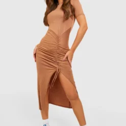 Gerafftes Midi T-Shirt-Kleid