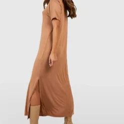 Oversize Midi T-Shirt-Kleid Aus Baumwolle -Diven Stil Verkaufsgeschäft gzz47212 camel xl 1 scaled
