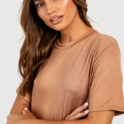 Oversize Midi T-Shirt-Kleid Aus Baumwolle -Diven Stil Verkaufsgeschäft gzz47212 camel xl 3 scaled