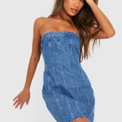 Bandeau Korsett-Kleid Aus Denim