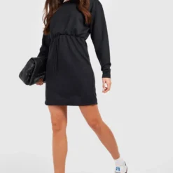 Tall Mini Sweatshirt-Kleid Mit Kordelzug -Diven Stil Verkaufsgeschäft gzz47921 black xl 2