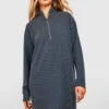 Tall Geripptes Sweatshirt-Kleid Mit Halbem Reißverschluss -Diven Stil Verkaufsgeschäft gzz47932 charcoal xl