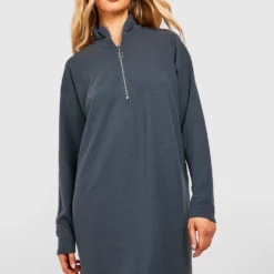 Tall Geripptes Sweatshirt-Kleid Mit Halbem Reißverschluss