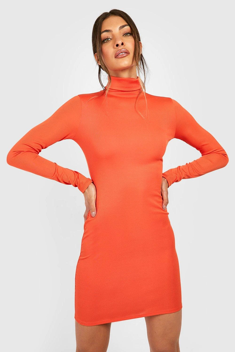 Hochgeschlossenes Geripptes Bodycon-Kleid 3 Hochgeschlossenes Geripptes Bodycon-Kleid