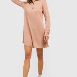 Geripptes Kleid Mit Halbem Reißverschluss -Diven Stil Verkaufsgeschäft gzz48100 stone xl 2