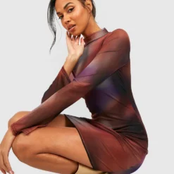 Hochgeschlossenes Gemustertes Mesh Bodycon-Kleid -Diven Stil Verkaufsgeschäft gzz48110 multi xl 3