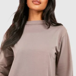 Langärmliges T-Shirt-Kleid Aus Baumwollmischung -Diven Stil Verkaufsgeschäft gzz48120 mocha xl 3