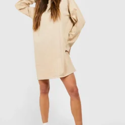 Oversize T-Shirt-Kleid Aus Baumwollmischung 8 Oversize T-Shirt-Kleid Aus Baumwollmischung -Diven Stil Verkaufsgeschäft gzz48121 sand xl 2