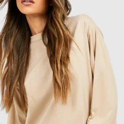 Oversize T-Shirt-Kleid Aus Baumwollmischung 9 Oversize T-Shirt-Kleid Aus Baumwollmischung -Diven Stil Verkaufsgeschäft gzz48121 sand xl 3