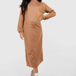 Umstandsmode Langes Sweatshirt-Kleid Mit Schlitz-Detail