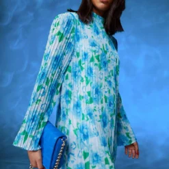 Florales Chiffon-Kleid Mit Weiten Ärmeln -Diven Stil Verkaufsgeschäft gzz48335 blue xl 3