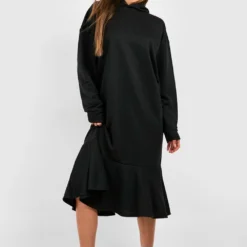 Midi Hoodie Sweatshirt-Kleid Mit Rüschen