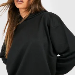 Midi Hoodie Sweatshirt-Kleid Mit Rüschen -Diven Stil Verkaufsgeschäft gzz48826 black xl 3