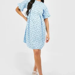 Umstandsmode Florales Smok-Kleid Mit Rüschenärmeln 8 Umstandsmode Florales Smok-Kleid Mit Rüschenärmeln -Diven Stil Verkaufsgeschäft gzz48994 blue xl 2