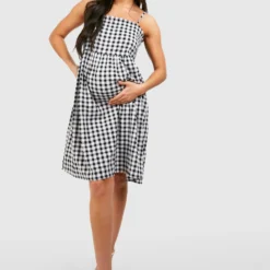 Umstandsmode Gingham Babydoll-Kleid -Diven Stil Verkaufsgeschäft gzz49003 black xl 2 scaled